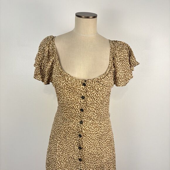 Anthropologie Cheetah Print Dress Button Front Midi Dress Size 4 No Tie Waist - Picture 5 of 11